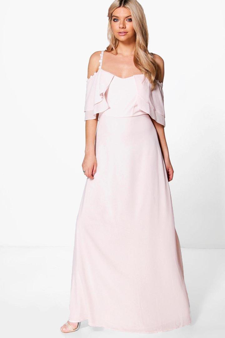 Boohoo Boutique Cicely Chiffon Frill Maxi Dress Blush