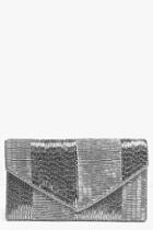Boohoo Alice All Over Beaded Clutch Bag Silver