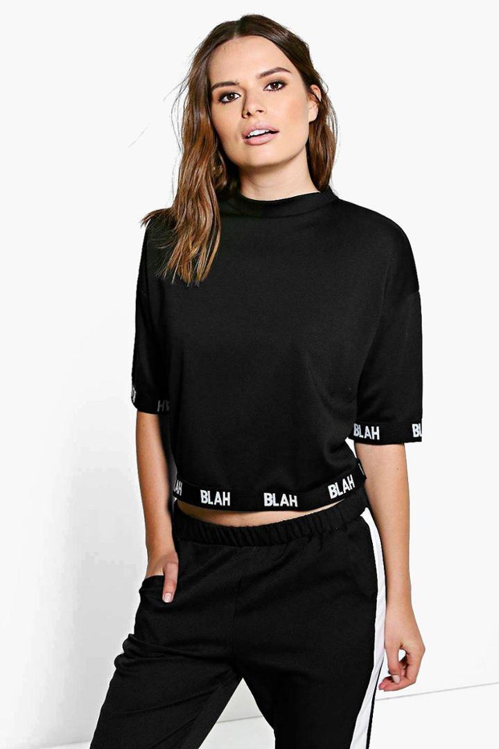 Boohoo Nina Blah Rib Trim Sweater Black