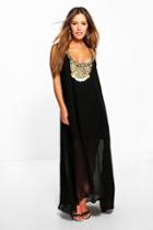 Boohoo Petite Lorrae Beaded Necklace Dip Hem Maxi Dress Black