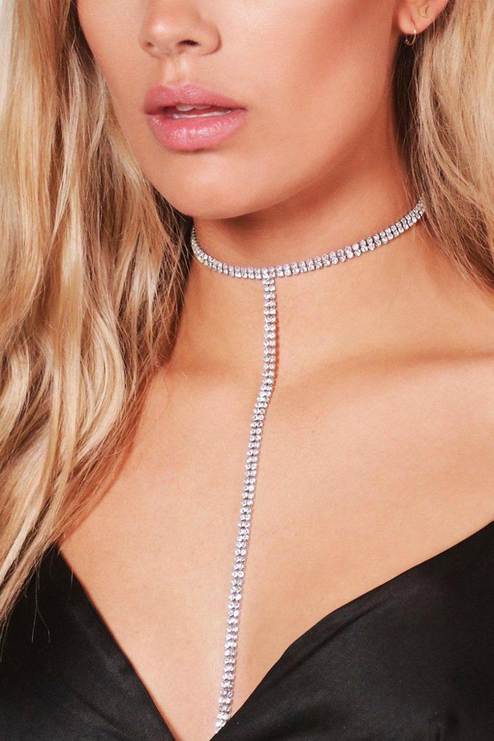 Boohoo Plus Macy Diamante Tassel Choker Silver
