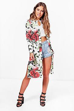 Boohoo Petite Lorna Floral Print Split Side Duster