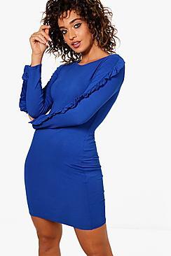 Boohoo Ruffle Sleeve Bodycon Dress