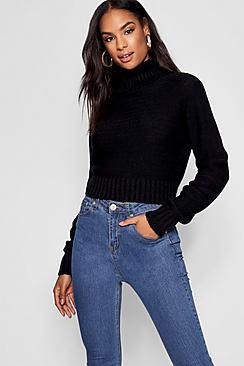 Boohoo Tall Soft Knit Roll Neck Crop Jumper