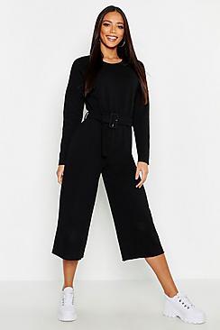 Boohoo Belted Sweat Culotte Jumpsuit