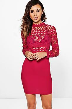 Boohoo Petite Alivia Crochet Lace Top Bodycon Dress