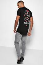 Boohoo Longline Man Rose Muscle Fit T Shirt Black