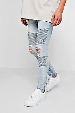 Boohoo Super Skinny Ice Wash Biker Jeans
