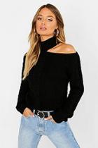 Boohoo Cable Knit Cut Out Shoulder Jumper