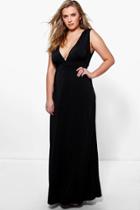 Boohoo Plus Paige Plunge Ruched Maxi Dress Black