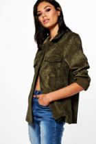 Boohoo Bernie Cord Pocket Shirt Olive