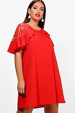 Boohoo Plus Tilly Lace Detail Frill Shift Dress