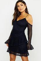 Boohoo Crochet Lace Ruffle Skater Dress