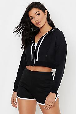 Boohoo Stripe Detail Cropped Brushed Back Hoody