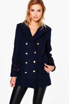 Boohoo Serena Button Detail Military Coat Navy