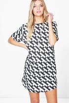 Boohoo Tabby Mono Print Shift Dress Black