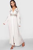 Boohoo Petite Embroidered Button Front Maxi Dress