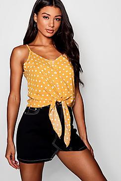 Boohoo Polka Dot Tie Front Button Through Cami