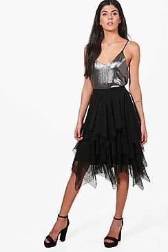 Boohoo Gianna Polka Dot Layered Tulle Full Midi Skirt