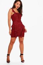 Boohoo Boutique Flo Lace And Ruffle Bodycon Dress