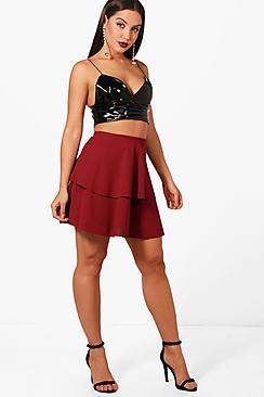Boohoo Elise Crepe Double Layer Ruffle Mini Skirt