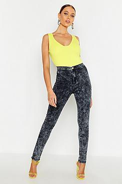 Boohoo High Waisted Acid Wash Denim Disco Jeans