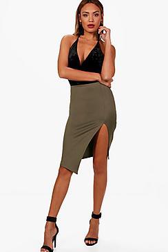 Boohoo Asymmetric Split Front Scuba Midi Skirt