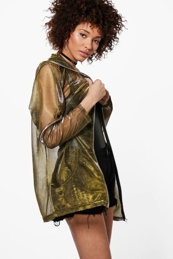 Boohoo Erin Mermaid Mesh Hooded Jacket Khaki