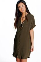 Boohoo Maeve Pocket Detail Sleeveless Shirt Dress Khaki