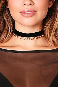 Boohoo Josie Chain And Velvet Choker Set