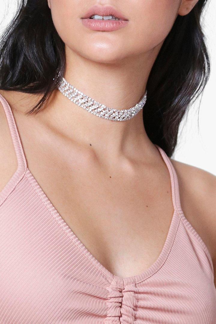Boohoo Ruby Diamante Bling Choker Silver