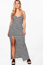 Boohoo Plus Sadie Stripe Strappy Split Maxi Dress Multi