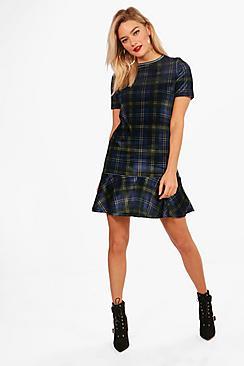 Boohoo Lily Cap Sleeve Drop Hem Shift Dress