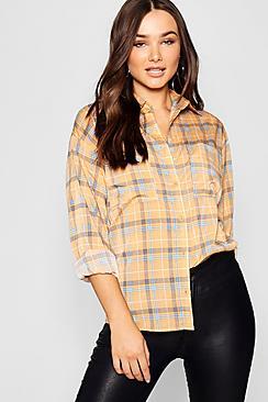 Boohoo Oversized Check Chiffon Shirt