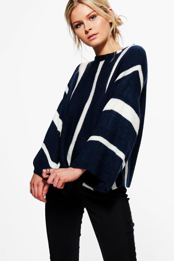 Boohoo Amanda Stripe Knit Jumper Blue