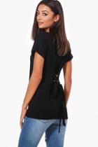 Boohoo Tall Chiara Lace Up Back T-shirt Black