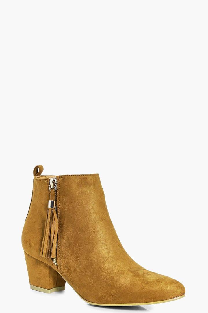 Boohoo Eve Zip Side Ankle Boot Tan