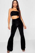 Boohoo Velvet Cord Co-ord Bandeau And Flare Trouser