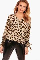 Boohoo Tyler Leopard Printed Wrap Over Blouse
