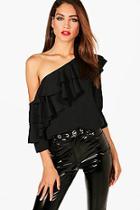 Boohoo Tall Hailey Woven Ruffle One Shoulder Blouse