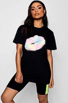 Boohoo Zoe Faux Fur Lip T-shirt