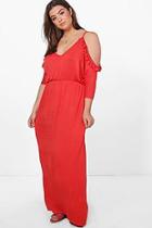 Boohoo Plus Natalya Open Shoulder Ruffle Maxi Dress