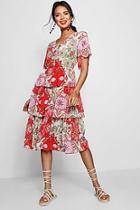 Boohoo Lottie Layered Paisley Print Midi Dress