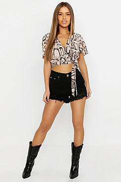 Boohoo Petite Animal Print Wrap Front Top