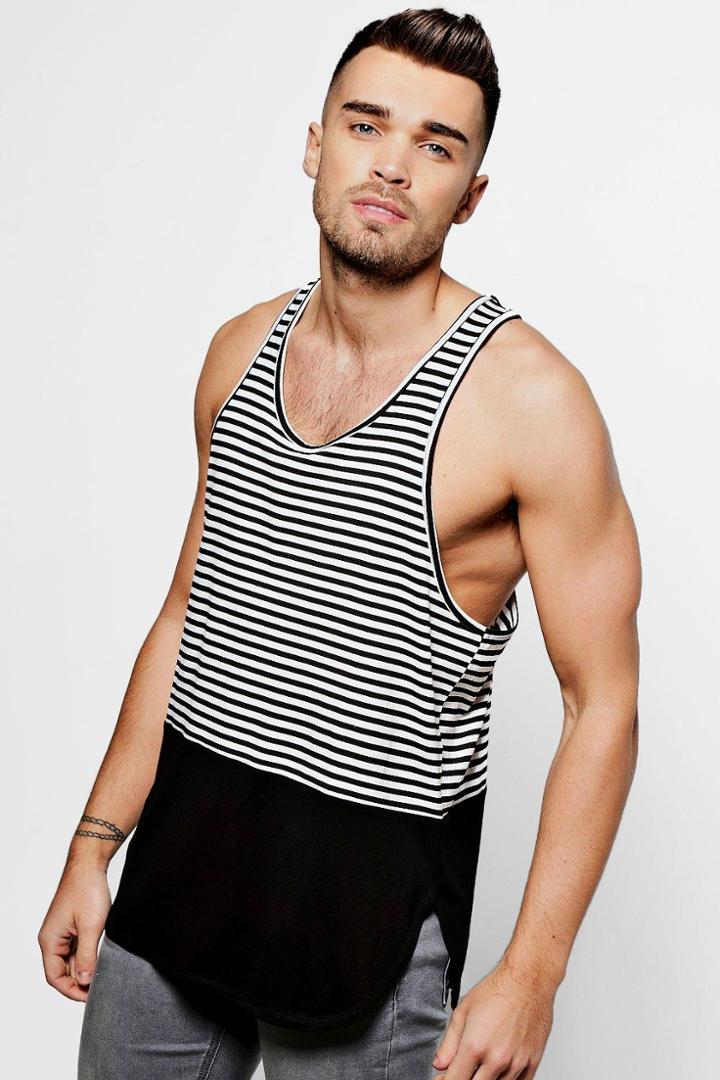 Boohoo Racer Back Tank Top With Contrast Curve Hem White