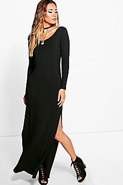 Boohoo Long Sleeve Side Split Maxi Dress