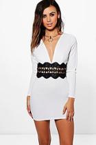 Boohoo Petite Annie Crochet Trim Waist Bodycon Dress