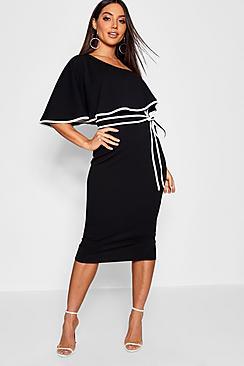 Boohoo One Shoulder Double Layer Midi Dress