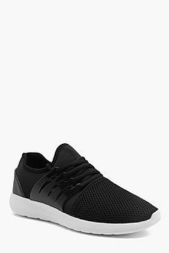 Boohoo Mesh Front Lace Up Trainer