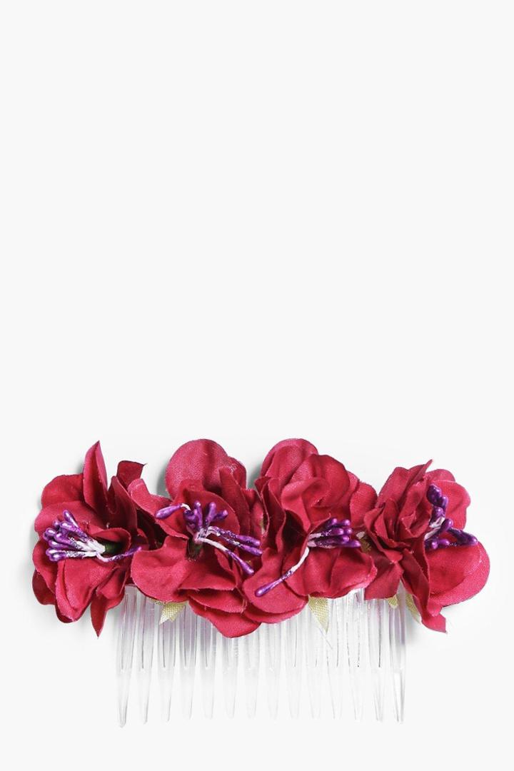Boohoo Macie Bridal Red Floral Hair Slide Red